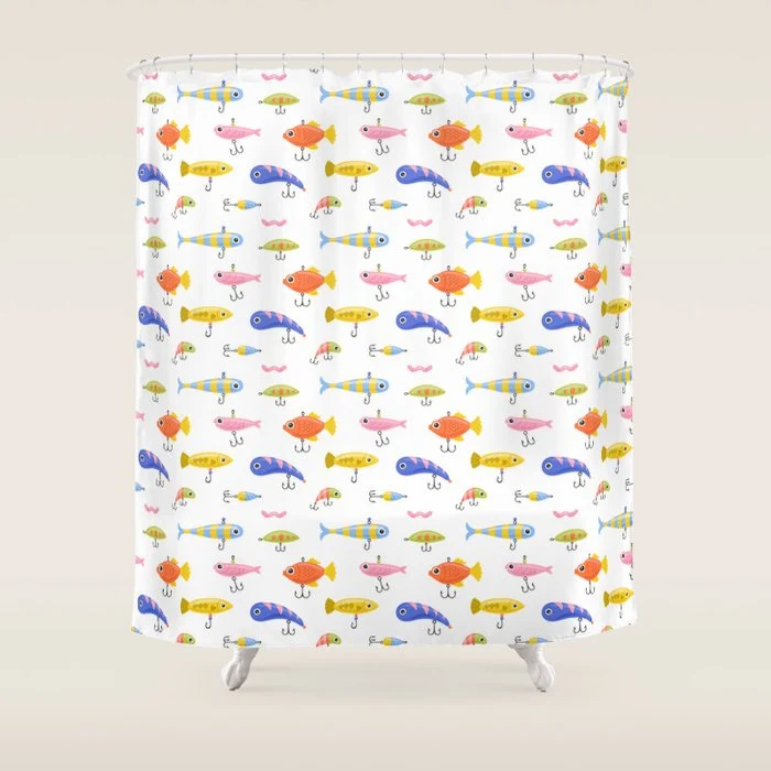 Funny colorful fish lure cartoon art pattern Shower Curtain