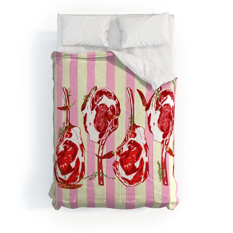Tomahawk Steak with Chili Herbs on Pink Stripes Comforter