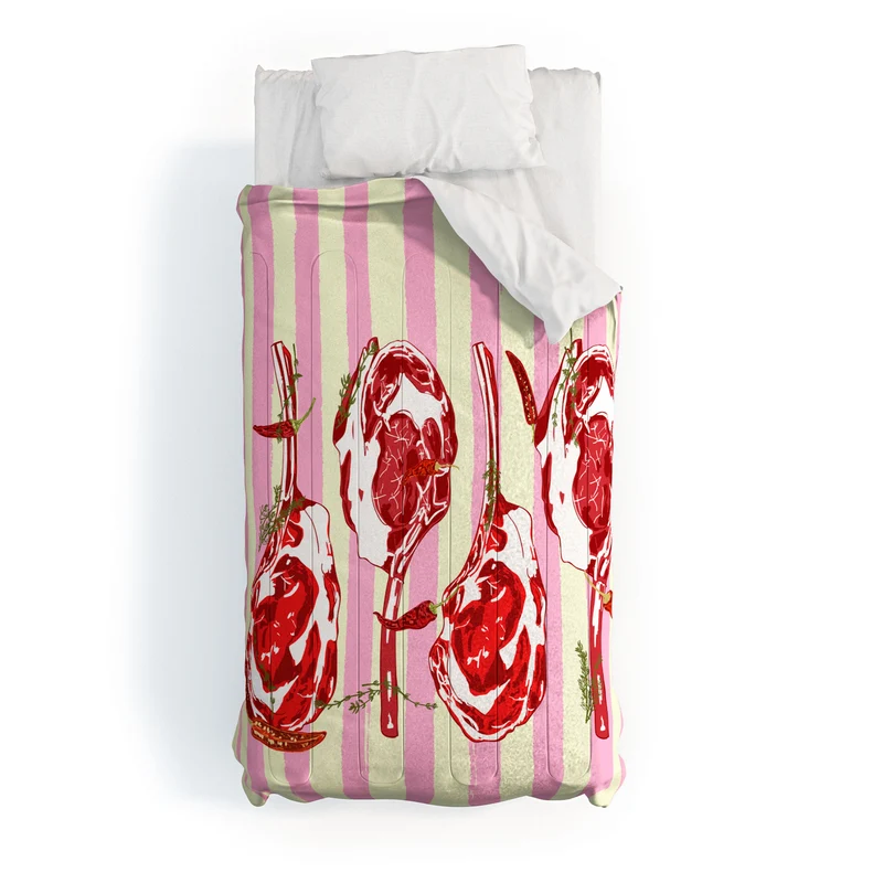 Tomahawk Steak with Chili Herbs on Pink Stripes Comforter