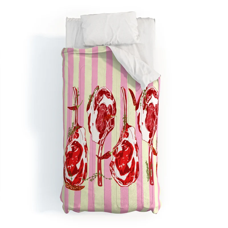 Tomahawk Steak with Chili Herbs on Pink Stripes Comforter