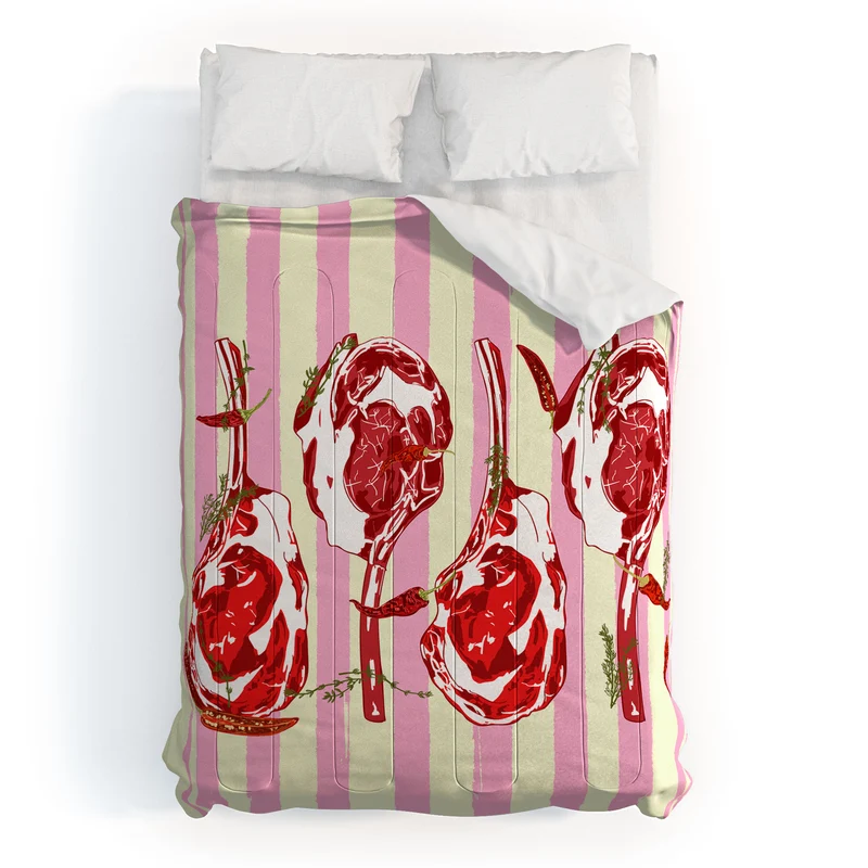 Tomahawk Steak with Chili Herbs on Pink Stripes Comforter