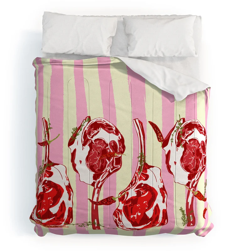 Tomahawk Steak with Chili Herbs on Pink Stripes Comforter