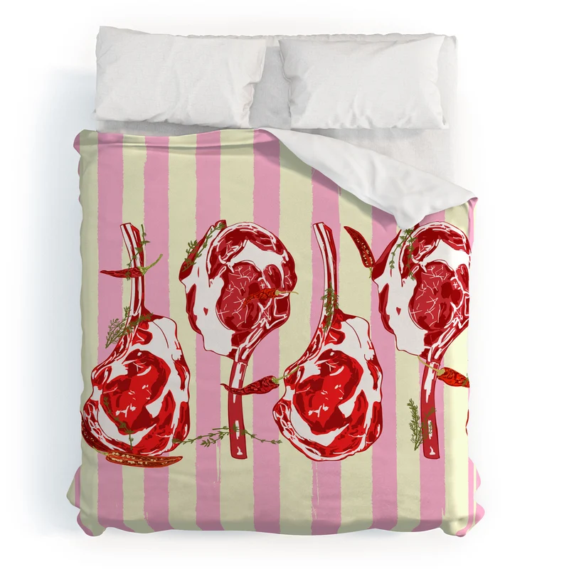 Tomahawk Steak with Chili Herbs on Pink Stripes Duvet Cover