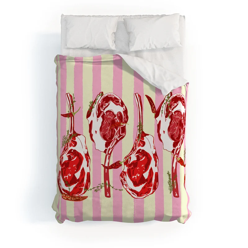 Tomahawk Steak with Chili Herbs on Pink Stripes Duvet Cover