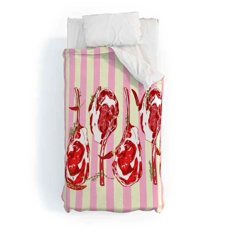 Tomahawk Steak with Chili Herbs on Pink Stripes Duvet Cover