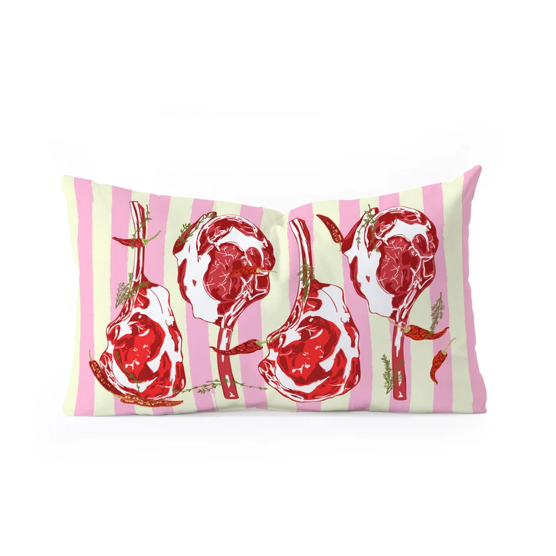 Tomahawk Steak with Chili Herbs on Pink Stripes Rectangular Pillow
