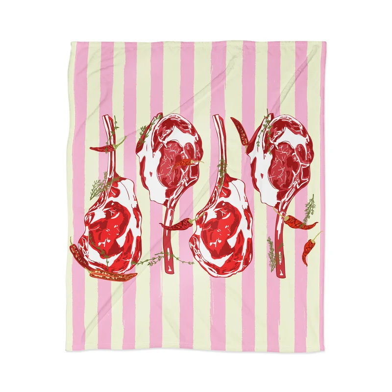 Tomahawk Steak with Chili Herbs on Pink Stripes Throw Blanket