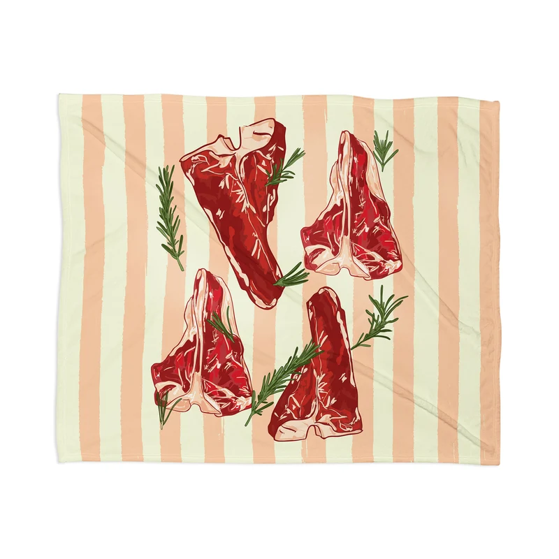 Steaks and Rosemary on Stripes Throw Blanket