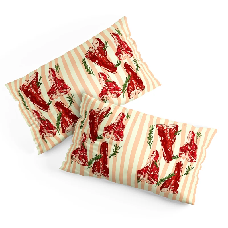 Steaks and Rosemary on Stripes Pillow Sham