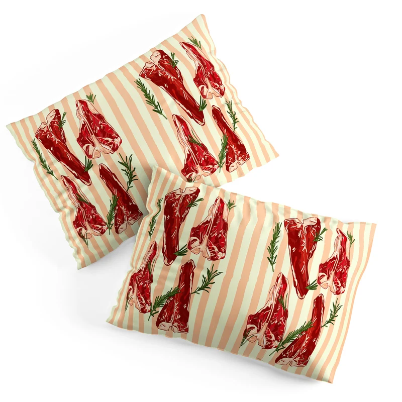 Steaks and Rosemary on Stripes Pillow Sham
