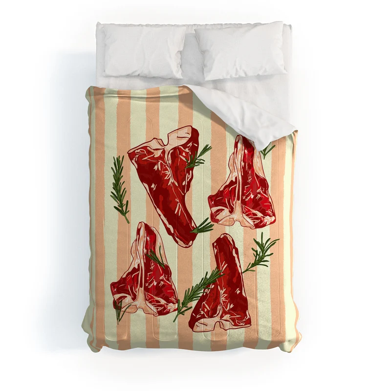 Steaks and Rosemary on Stripes Comforter