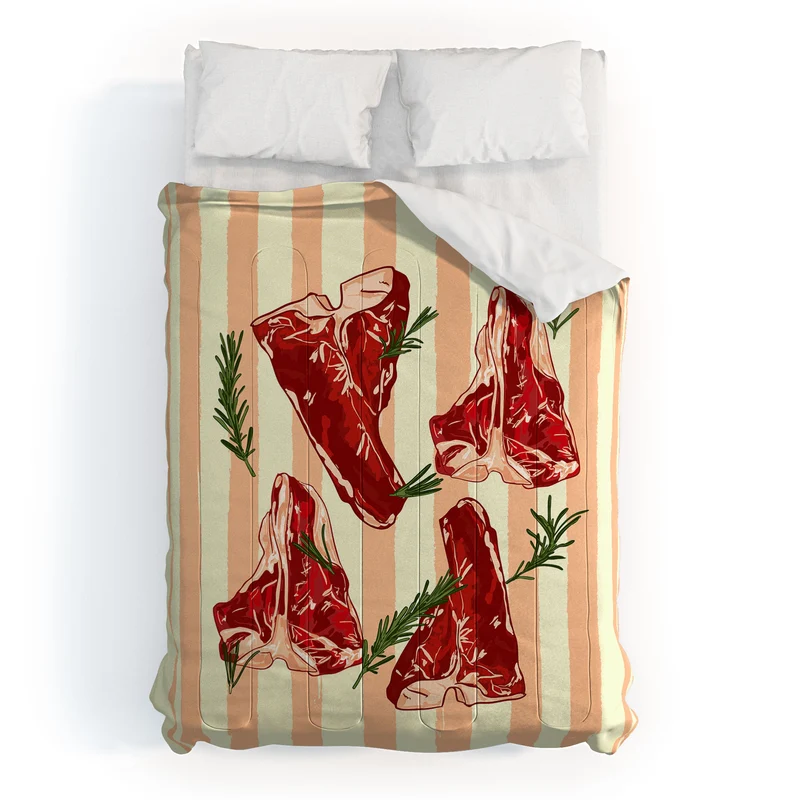 Steaks and Rosemary on Stripes Comforter