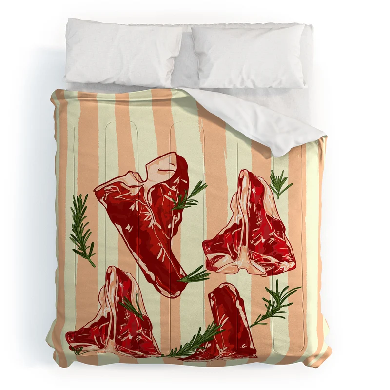 Steaks and Rosemary on Stripes Comforter