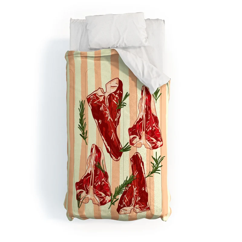 Steaks and Rosemary on Stripes Comforter