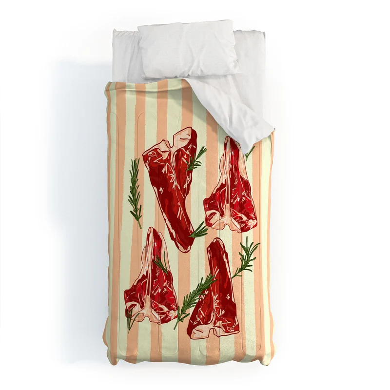 Steaks and Rosemary on Stripes Comforter