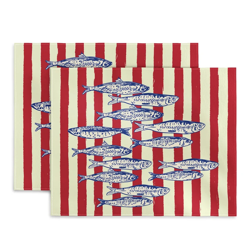 Sardines with Red Stripes Mediterranean Retro Fish Placemat