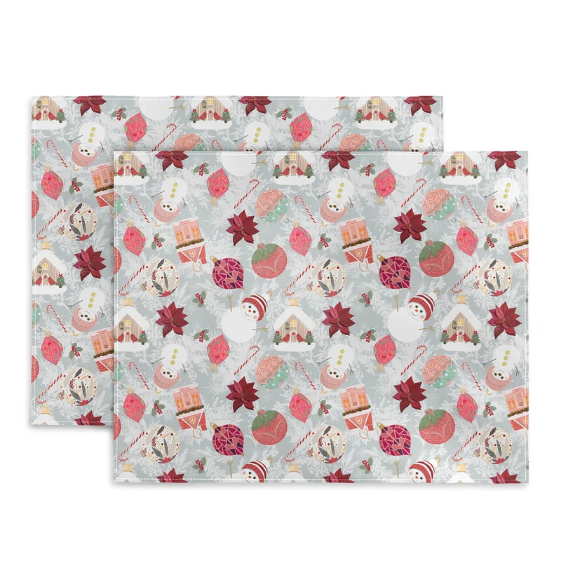 Festive Holiday Cheer with Snowmen and Poinsettias Placemat