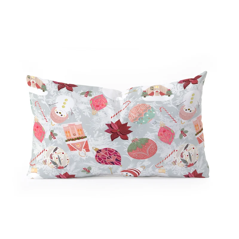 Festive Holiday Cheer with Snowmen and Poinsettias Rectangular Pillow