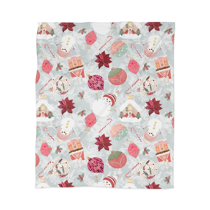 Festive Holiday Cheer with Snowmen and Poinsettias Throw Blanket