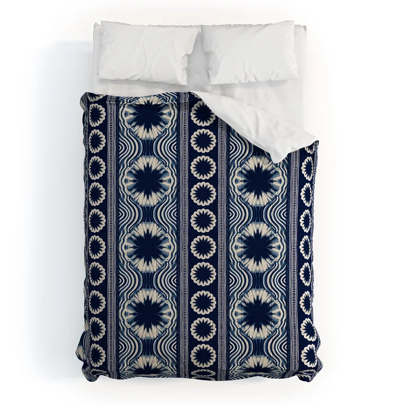 Indigo Shibori Boho Abstract Stripe 2 Comforter