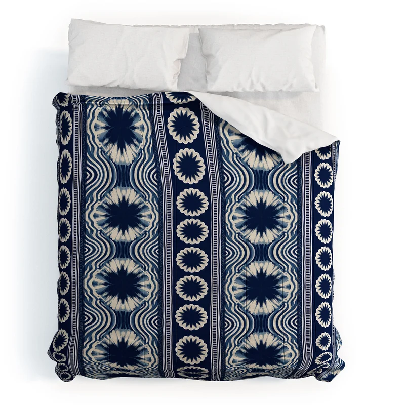 Indigo Shibori Boho Abstract Stripe 2 Comforter