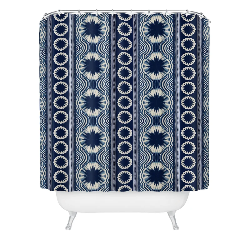 Indigo Shibori Boho Abstract Stripe 2 Shower Curtain