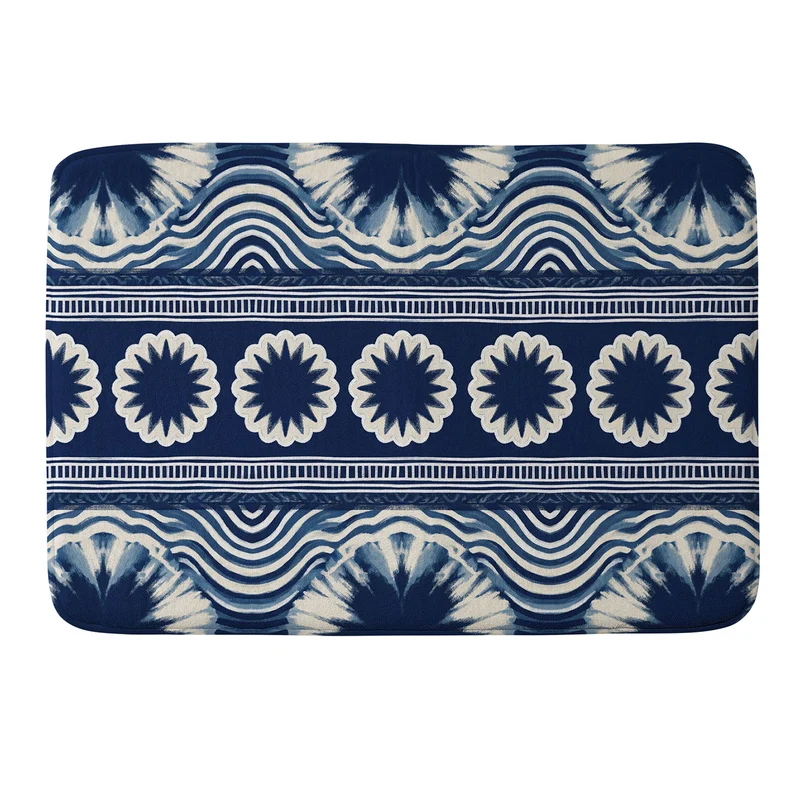 Indigo Shibori Boho Abstract Stripe Bath Mat