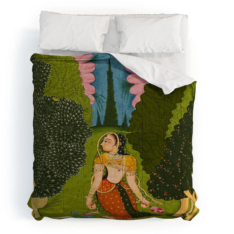 Ragamala Indian Miniature Peacock Garden Comforter