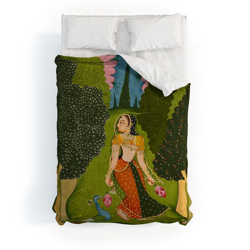 Ragamala Indian Miniature Peacock Garden Comforter