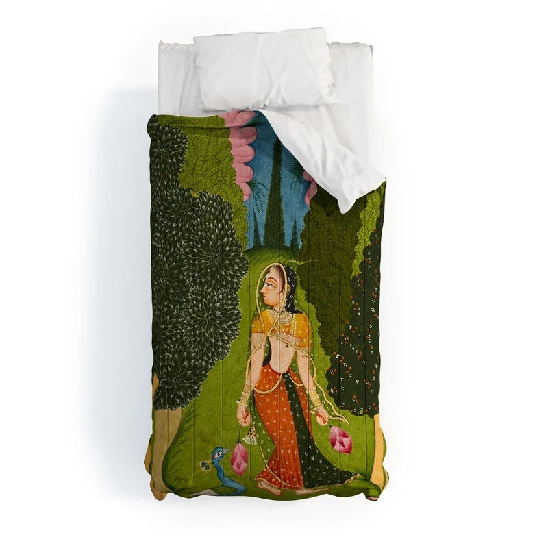 Ragamala Indian Miniature Peacock Garden Comforter