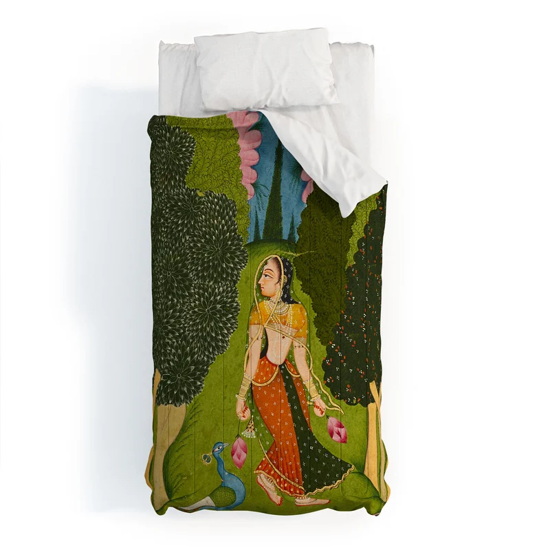 Ragamala Indian Miniature Peacock Garden Comforter
