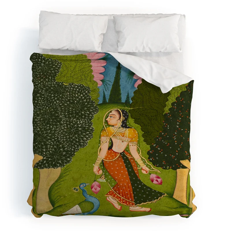 Ragamala Indian Miniature Peacock Garden Duvet Cover