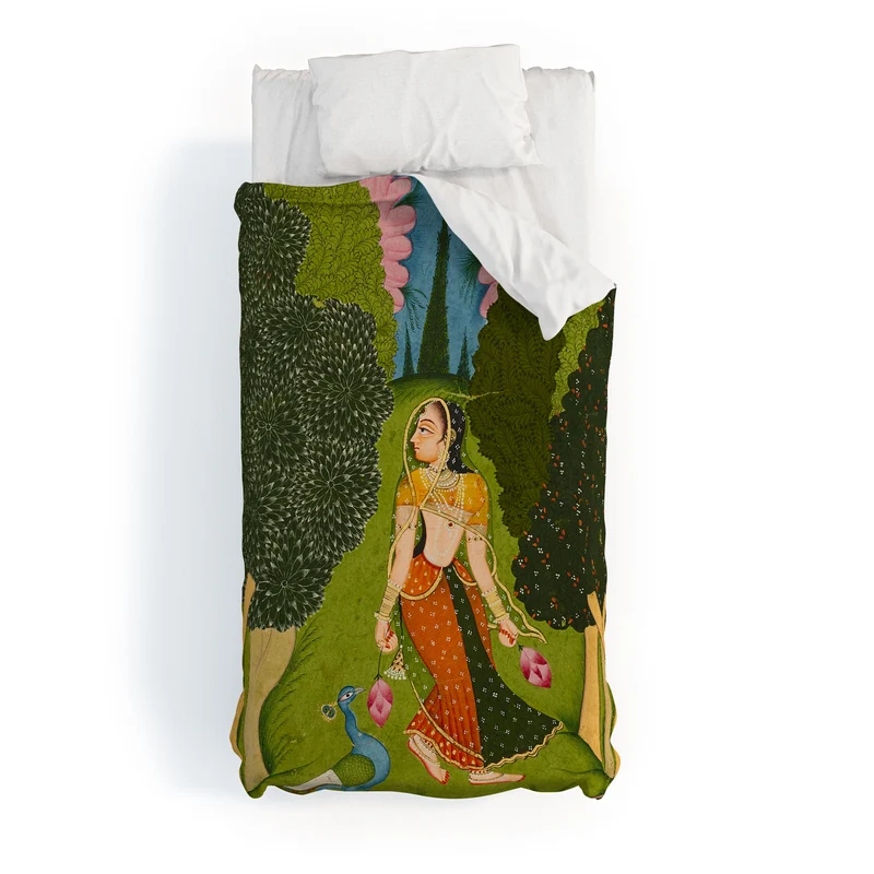 Ragamala Indian Miniature Peacock Garden Duvet Cover