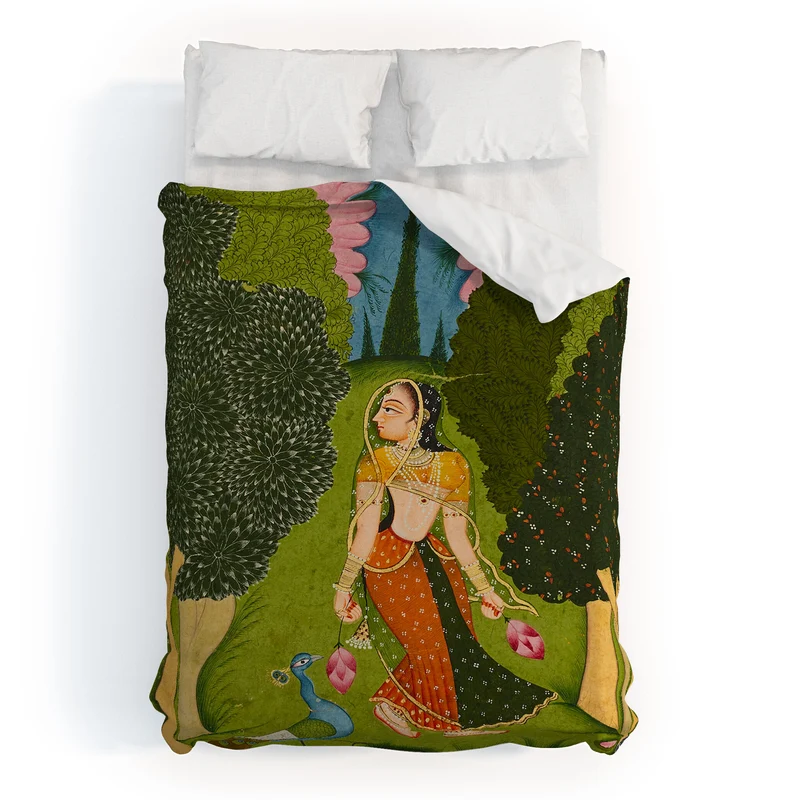 Ragamala Indian Miniature Peacock Garden Duvet Cover