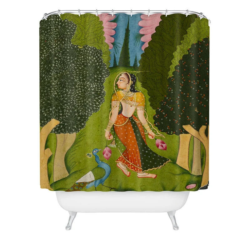 Ragamala Indian Miniature Peacock Garden Shower Curtain