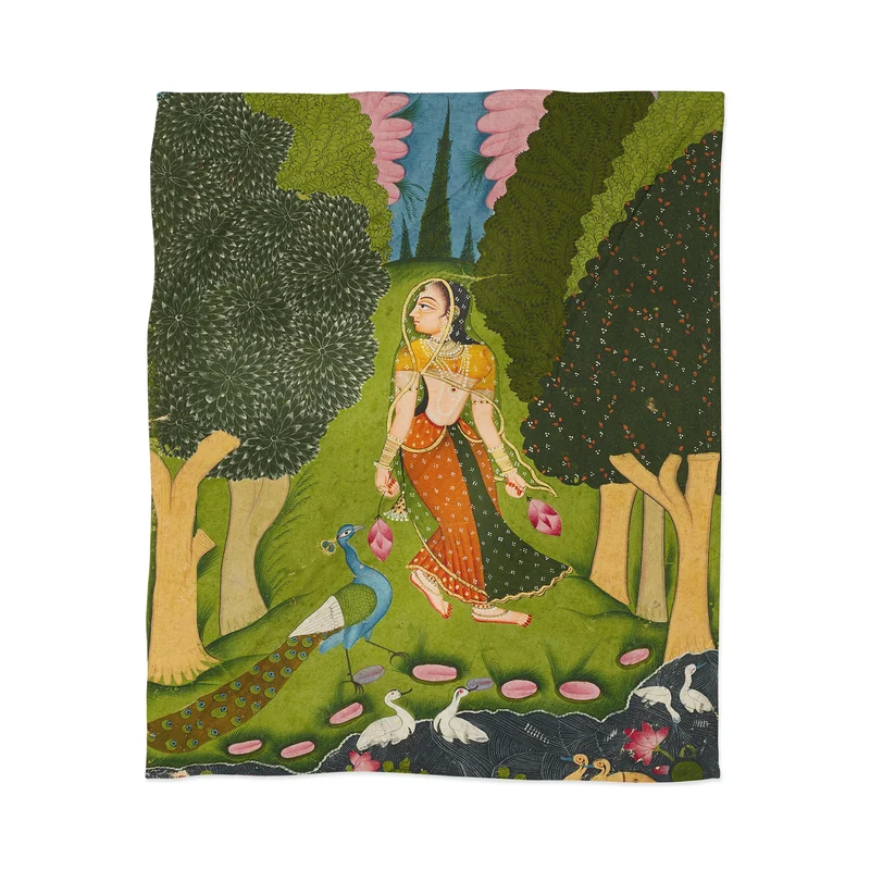 Ragamala Indian Miniature Peacock Garden Throw Blanket