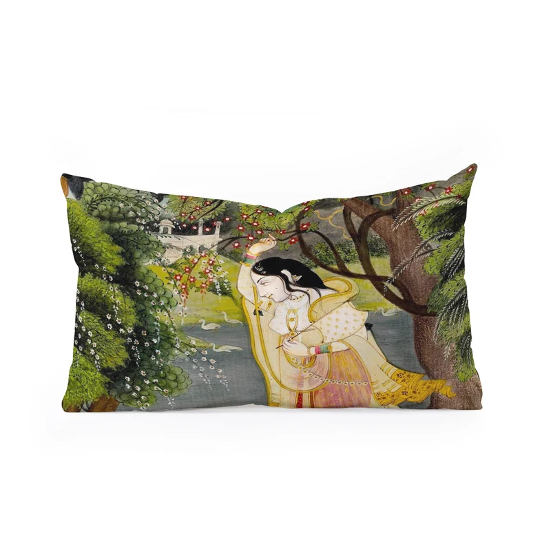 Virahini Nayika Indian Miniature Art Rectangular Pillow
