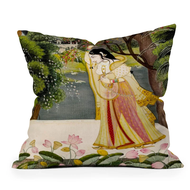 Virahini Nayika Indian Miniature Art Throw Pillow