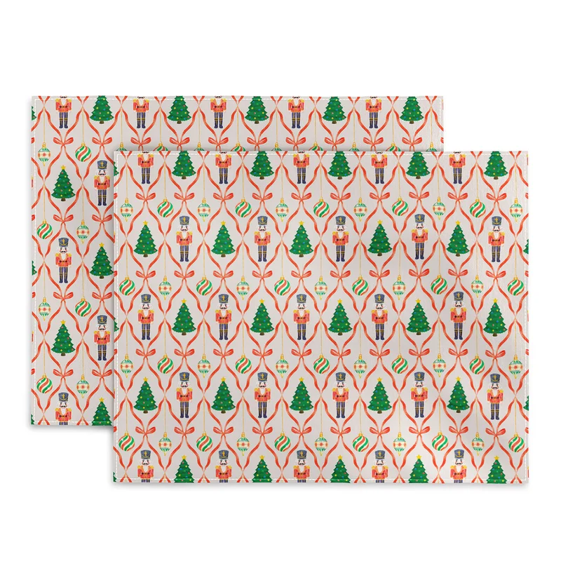 Vintage Watercolor Christmas Ribbon Pattern on Cream Placemat