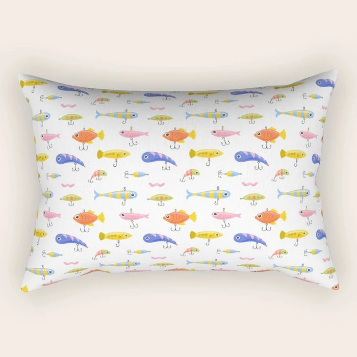 Funny colorful fish lure cartoon art pattern Rectangular Pillow