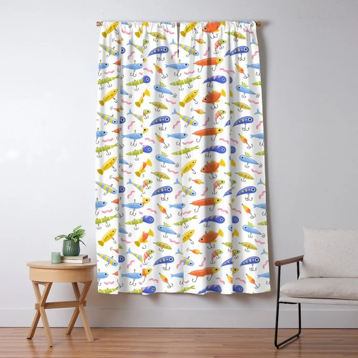 Funny colorful fish lure cartoon art pattern Window Curtain