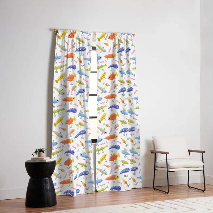 Funny colorful fish lure cartoon art pattern Window Curtain