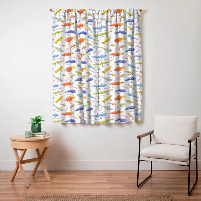 Funny colorful fish lure cartoon art pattern Window Curtain