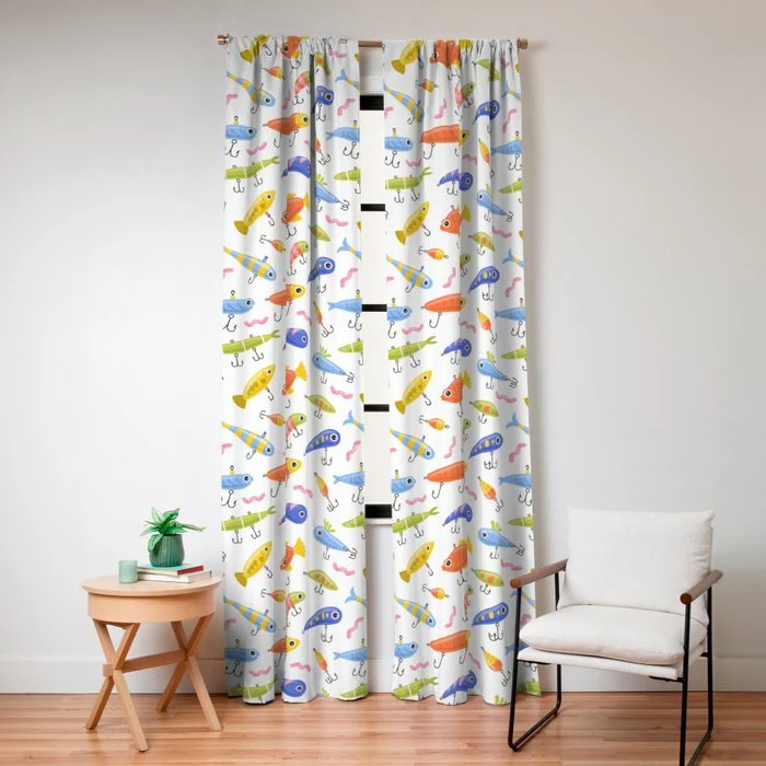 Funny colorful fish lure cartoon art pattern Window Curtain
