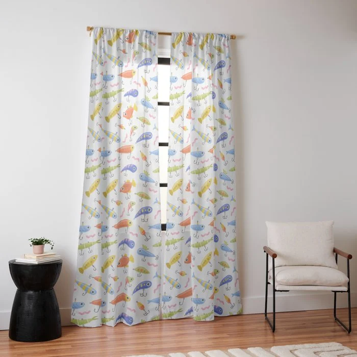 Funny colorful fish lure cartoon art pattern Window Curtain