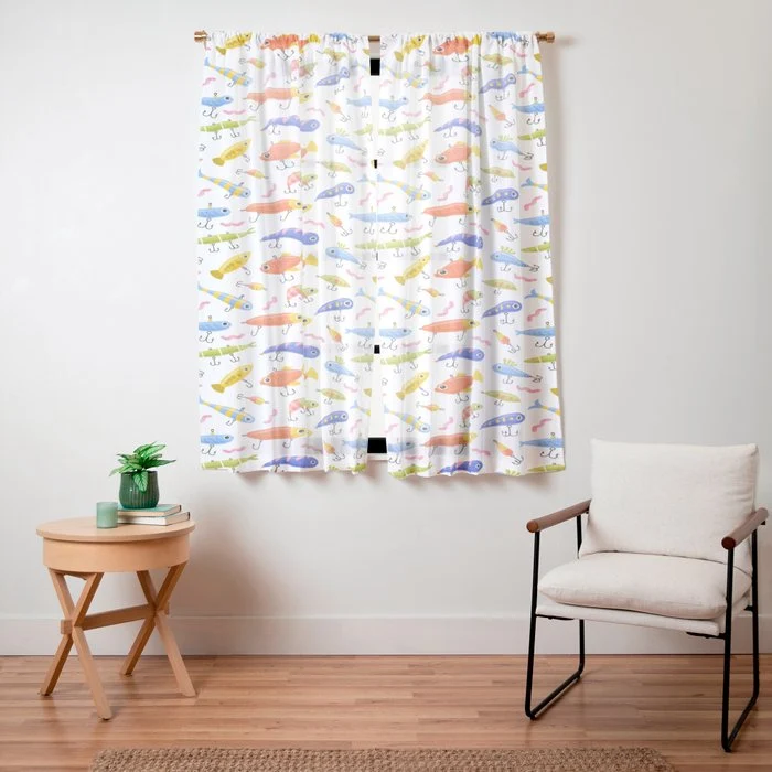Funny colorful fish lure cartoon art pattern Window Curtain
