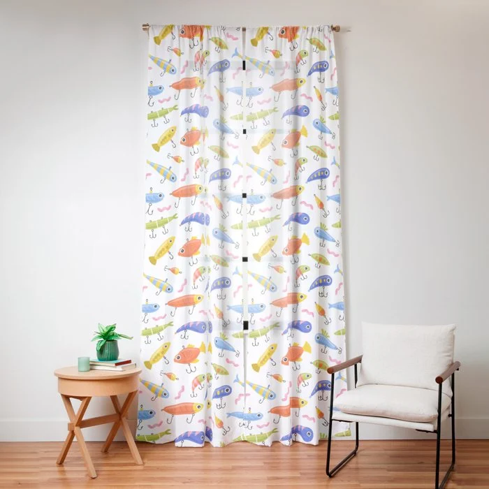 Funny colorful fish lure cartoon art pattern Window Curtain