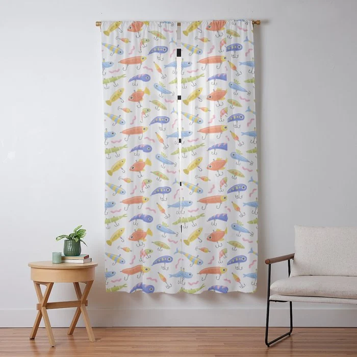 Funny colorful fish lure cartoon art pattern Window Curtain