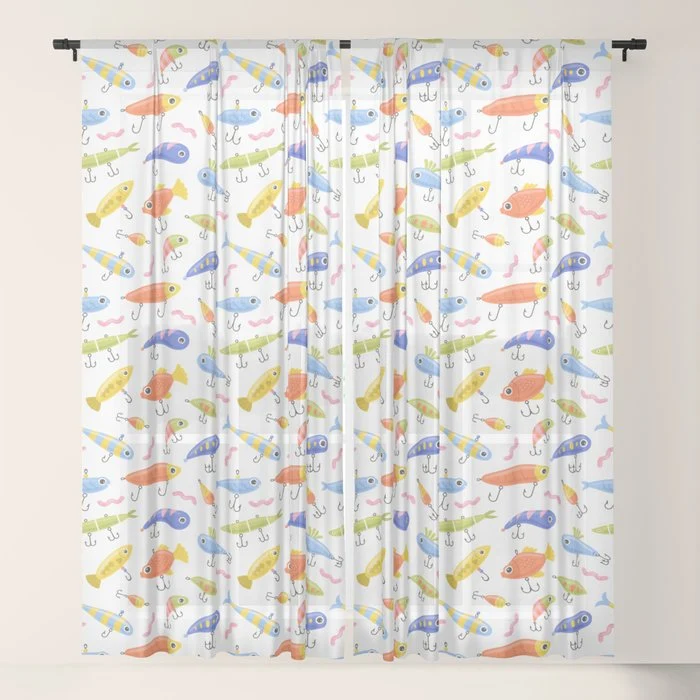 Funny colorful fish lure cartoon art pattern Window Curtain