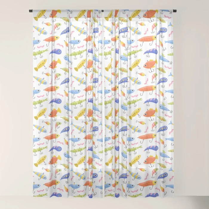 Funny colorful fish lure cartoon art pattern Window Curtain